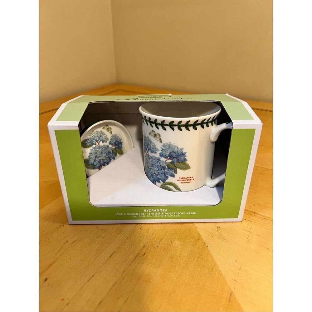 NIB! Portmeirion Mug & Coaster Set Botanical Garden Blue Hydrangea